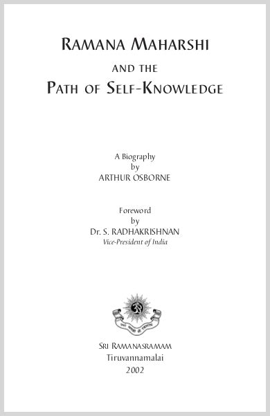 Ramana Maharshi And The Path Of Self Knowledge A Biography Arthur Osborne