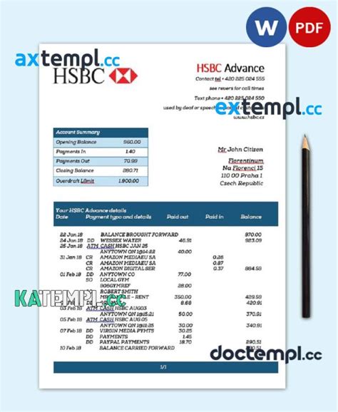 Sample Czech Hsbc Bank Statement Easy To Fill Template In Doc And Pdf