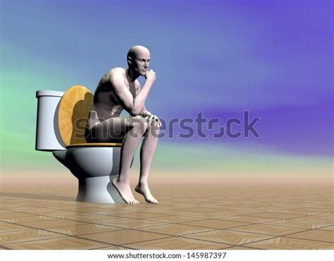 Naked Man Sitting On Toilet Brown Stock Illustration 145987397 Shutterstock