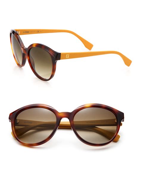 Fendi Havana 54mm Round Sunglasses In Brown Lyst