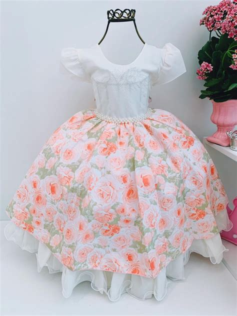 Vestido Infantil Nude Floral Luxo Aniversário Damas de Honra Rosa Charmosa Atacado