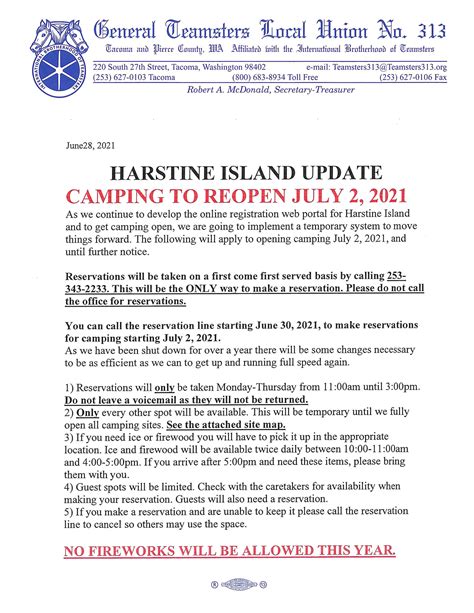 Harstine Island Camping to Open July 2nd, 2021 – Teamsters Local 313