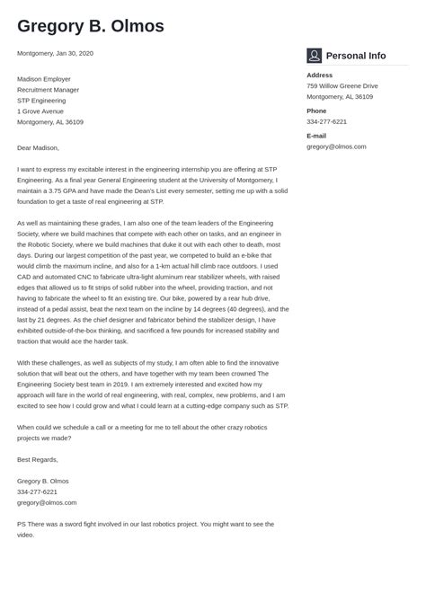 Engineering Internship Cover Letter Examples Guide