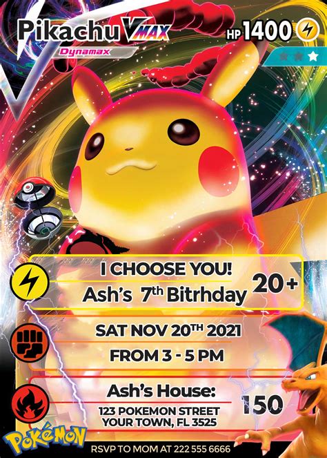 Pokemon Card Birthday Invitations - Printable Cards