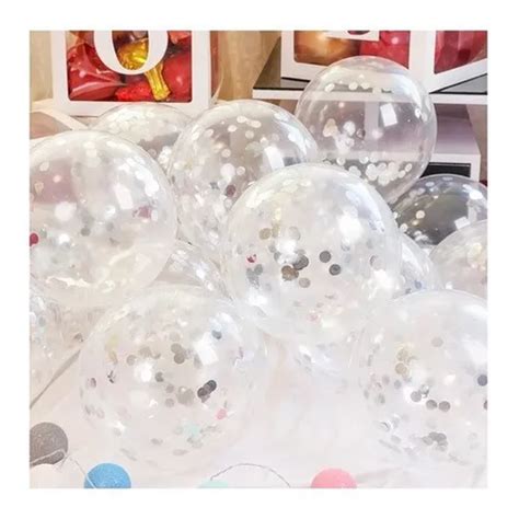 Globos Latex Transparente Con Confeti Plata Piezas Mercadolibre