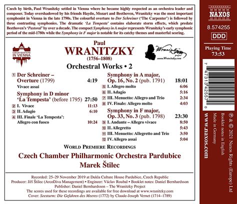 Paul Wranitzky Orchestral Works Vol 2 Marek Stilec La Boîte à Musique