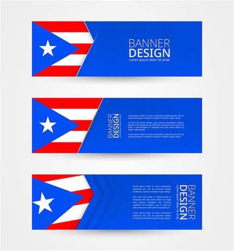 Premium Vector Set Of Three Horizontal Banners With Flag Of Puerto