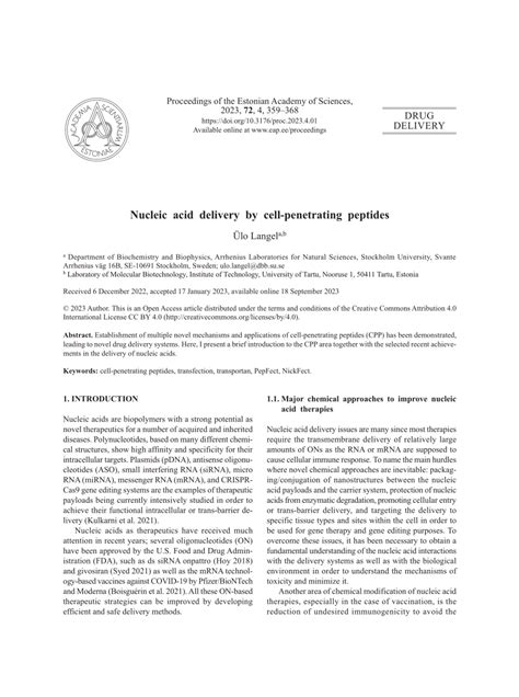 Pdf Nucleic Acid Delivery By Cell Penetrating Peptides