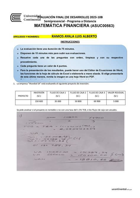 Examen Final Matematica Financiera Evaluaci N Final De Desarrollo