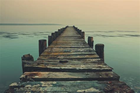 Eerie Abandoned Pier Generate Ai Stock Photo Image Of Nature Pier