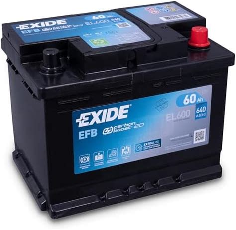 Batería de coche EFB de 12 V 60 Ah 640 CCA Exide EL600 Amazon es