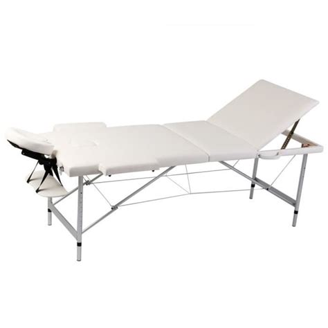 Pal Table Pliable De Massage Blanc Crème 3 Zones Cadre En Aluminium