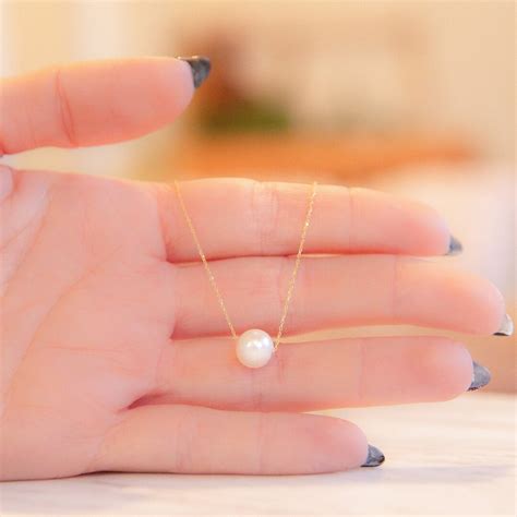 Single Pearl Necklace 9k14k18k Solid Gold Floating Pearl Bridal Jewelry Mothers Day