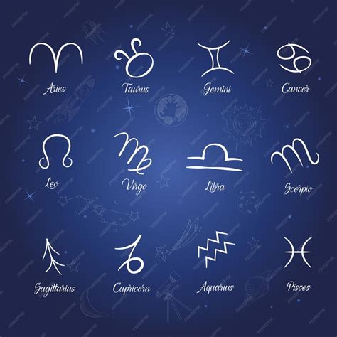 Premium Vector Set Of Zodiac Signs On Starry Night Background