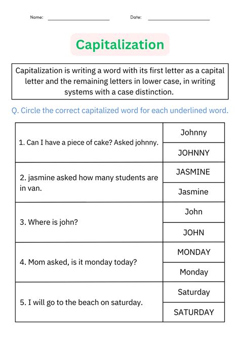 Printable Capitalization Grammar Worksheets Digital Resources For