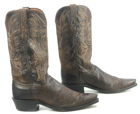 Lucchese 1883 Dark Brown Leather Cowboy Western Boots Snip Toe US Made Mens 9 | oldrebelboots