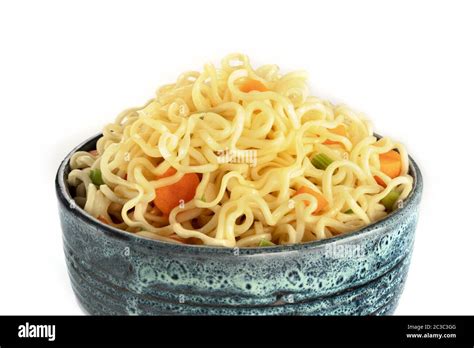 Instant Noodles With Carrot And Scallions Vegetable Soba Bowl Close Up