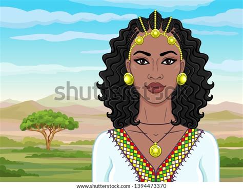 African Beauty Animation Portrait Beautiful Black Stock Vector Royalty Free 1394473370