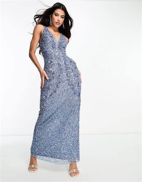 Beauut Bridesmaid Heavy Embellished Maxi Dress In Blue Lyst