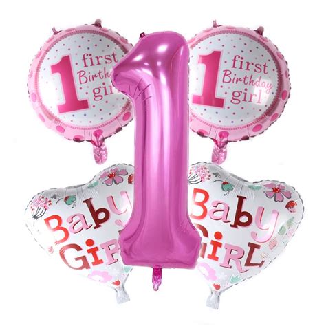 5pcs/set Baby Girl First Birthday Balloons Pink Blue Foil helium ...