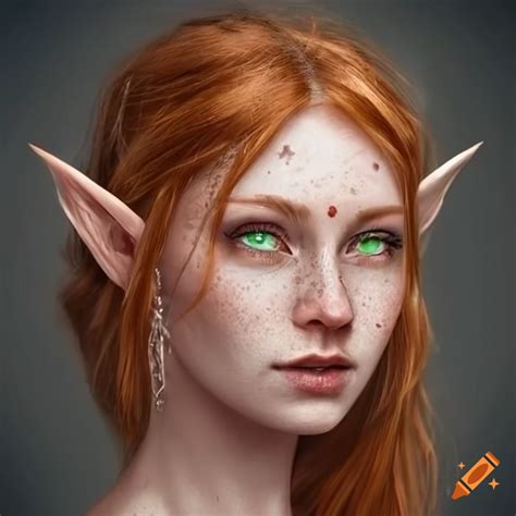 Art Of A Beautiful Elven Woman With Auburn Hair And Green Eyes On Craiyon