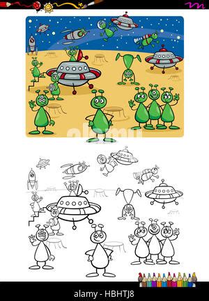 Ufo Aliens Group Cartoon Illustration Stock Photo Alamy