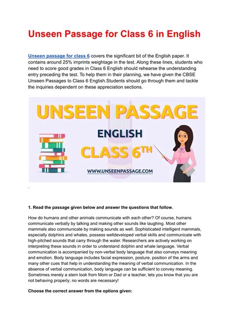 Ppt Unseen Passage For Class In English Powerpoint Presentation