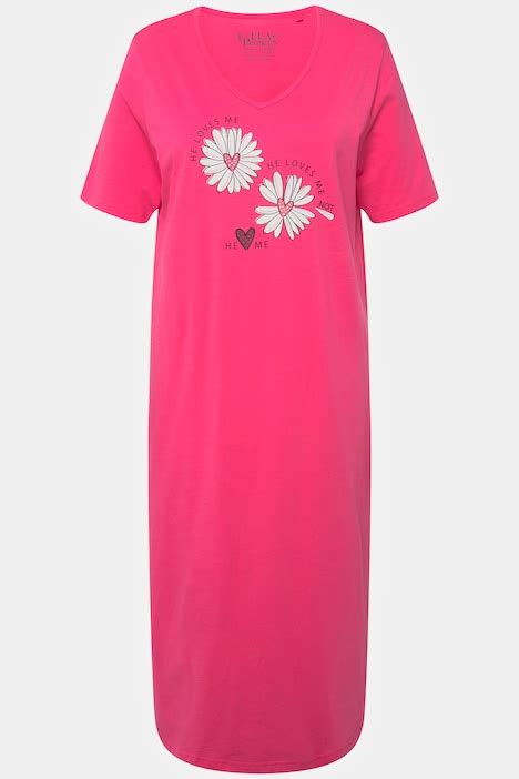 Chemise De Nuit Motif Fleurs D Collet En V Et Manches Courtes Rose