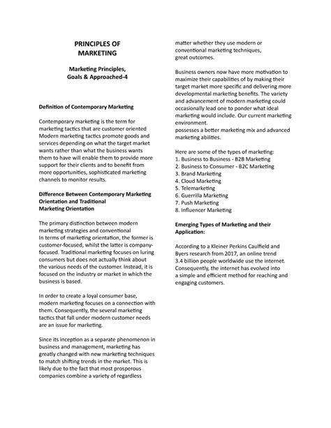 Principles Of Marketing 4 Principles Of Marketing Marketing