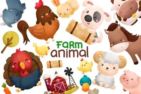 Watercolor Farm Animals Clipart Graphic By Inkley Studio · Creative Fabrica