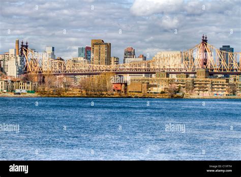 Queensboro Bridge Over The East River In New York City With Roosevelt