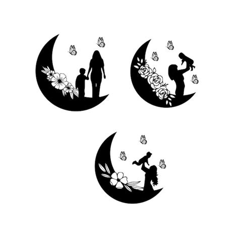 Un Dibujo En Blanco Y Negro De Una Mujer Y Un Ni O En La Luna Vector