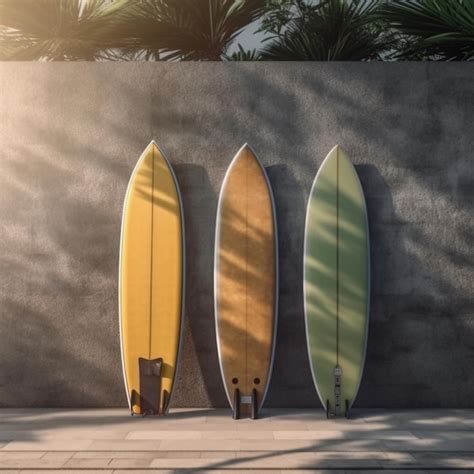 Premium Ai Image Three Surfboards Are Lined Up Against A Wall With