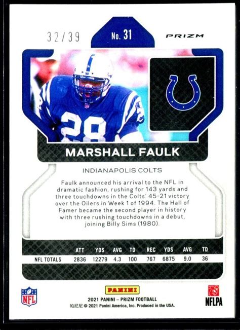 MARSHALL FAULK 2021 Panini Prizm T Mall Exclusive RED YELLOW PRIZM 32