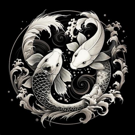 Peixe Koi S Mbolo Yin Yang Preto E Branco Foto Premium