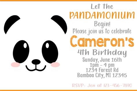 Panda Invitation Boys Birthday Printable Digital Etsy