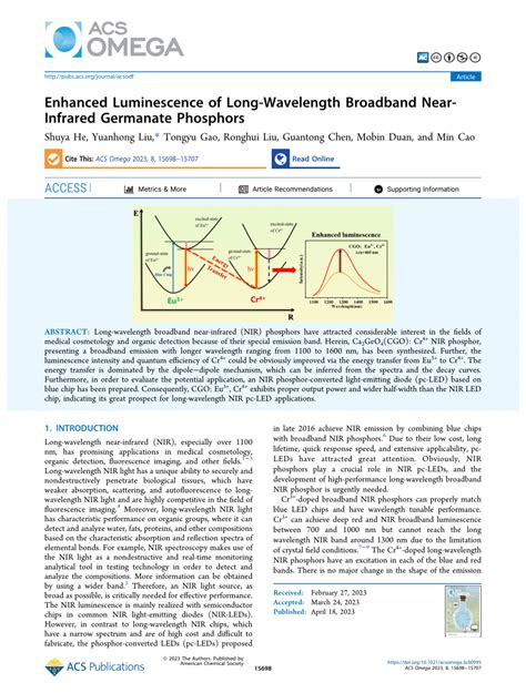 Pdf Enhanced Luminescence Of Long Wavelength Broadband Near Infrared