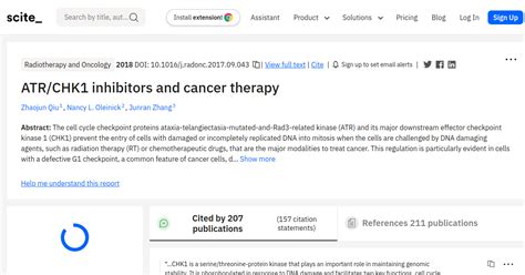 Atrchk1 Inhibitors And Cancer Therapy Scite Report