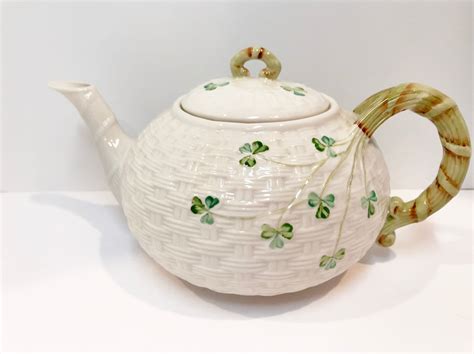 Large Shamrock Belleek Teapot Shamrock Belleek Blue Mark Belleek