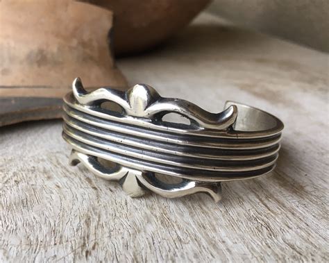 Sterling Silver Cuff Traditional Navajo By Eugene Mitchell Native