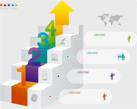 Stepping stone infographic, 3D arrow stairs template, business data ...