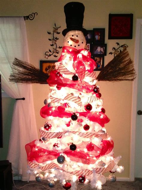 Snowman Tree Pre Lit White Tree Walmart Mesh Ribbon Sams Club Candy Cane White