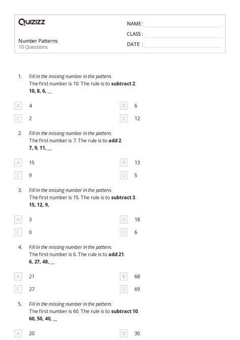 50 Number Patterns Worksheets For 5th Grade On Quizizz Free And Printable