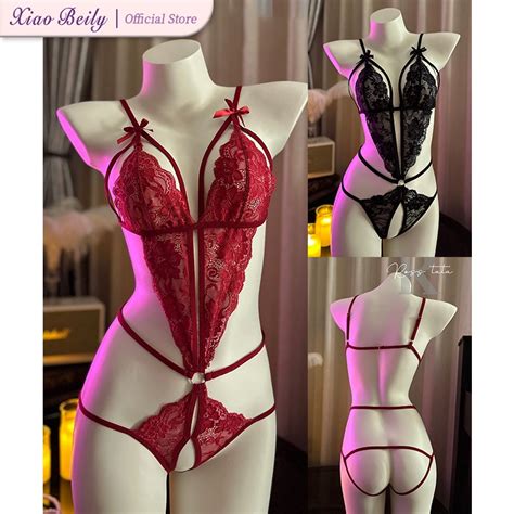Xiaobeily Lace Open Crotch Bodysuit Sexy Underwear Lingerie Panty Bikini Underwear For Women