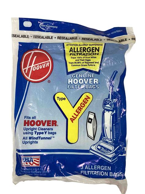 Hoover Type Y Vacuum Bags 3 Pack For Windtunnel Allergen Filtration Bag