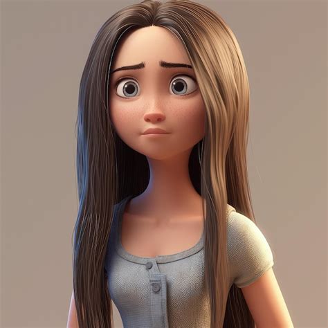 Premium Ai Image A Cartoon Pixar Style Of Cute Beautiful Girl With Long Hair On Isolated