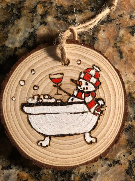 Snowman Ornament Self Care Live Edge Wood Etsy Painted Christmas