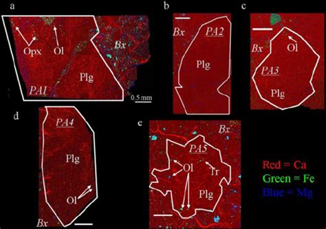 Combined X Ray Elemental Maps Of Five Pure Anorthosite Clasts A Pa