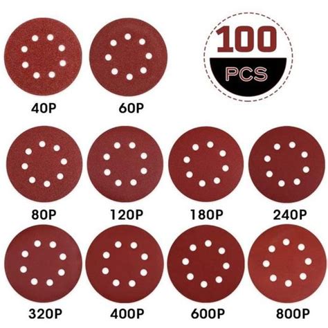 Disques de Ponçage 100 PCS Papier Abrasif pour Ponceuse Excentrique