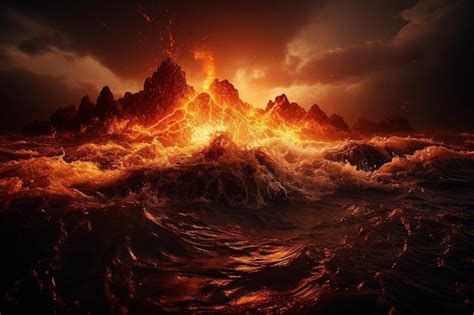 Premium Photo | Volcano eruption with lava flow